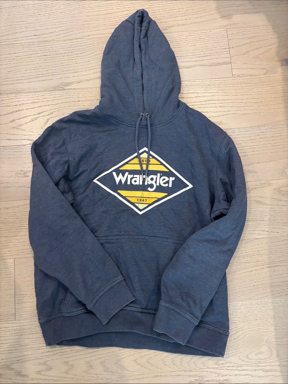 Wrangler Navy Pullover Hoodie with Yellow Logo Diamond